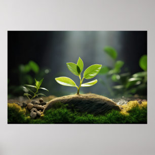 Young Plant Pebble Water Tranquil Peace Poster