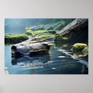 Young Plant Water Tranquil Peaceful  Poster