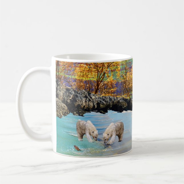 Young Polar Bears Fishing, Coffee Mug (Left)