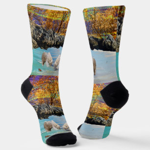 Young Polar Bears Fishing, Crew Socks