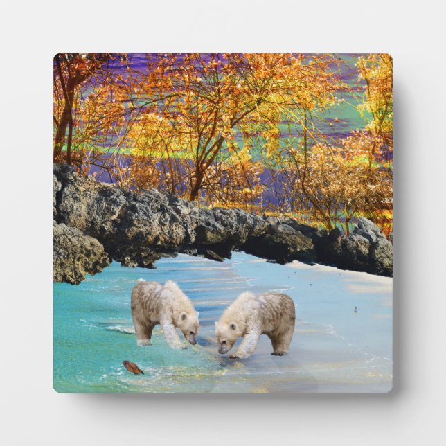 Young Polar Bears Fishing,    Plaque (Front)