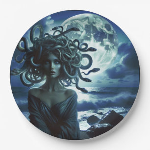 Young Pretty Medusa by the Moon & Ocean Paper Plate