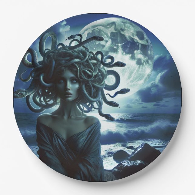 Young Pretty Medusa by the Moon & Ocean Paper Plate (Front)