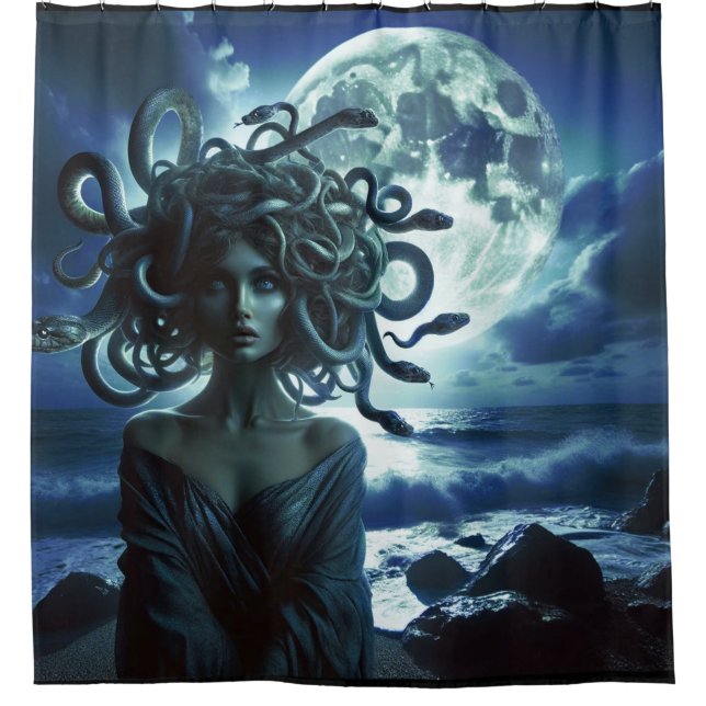 Young Pretty Medusa by the Moon & Ocean Shower Curtain (Front)