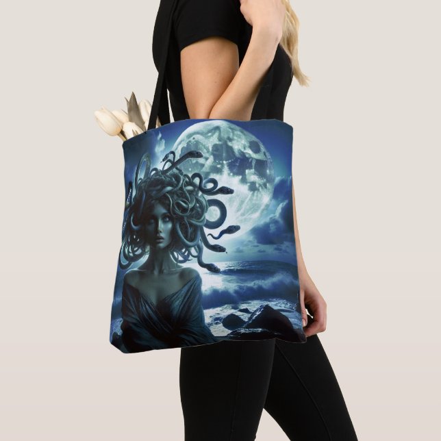 Young Pretty Medusa by the Moon & Ocean Tote Bag (Close Up)