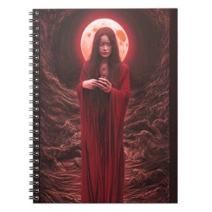 Young Priestess Praying To Blood Moon Notebook