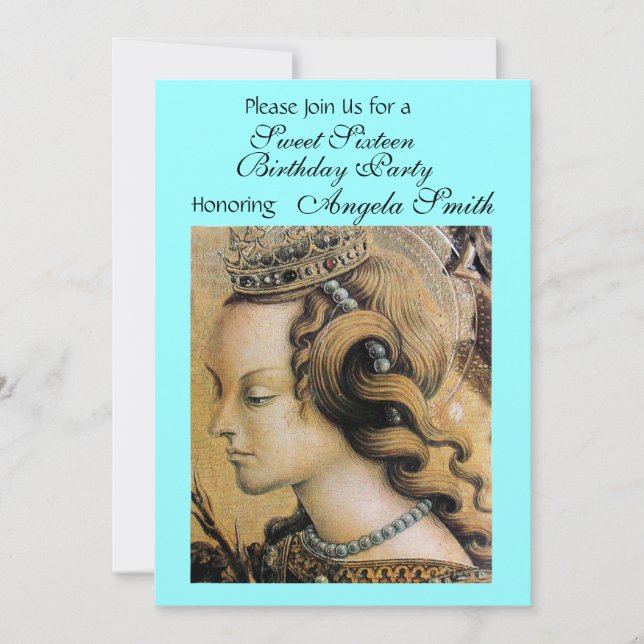 YOUNG PRINCESS SWEET 16 PARTY Gold Blue Green Invitation (Front)