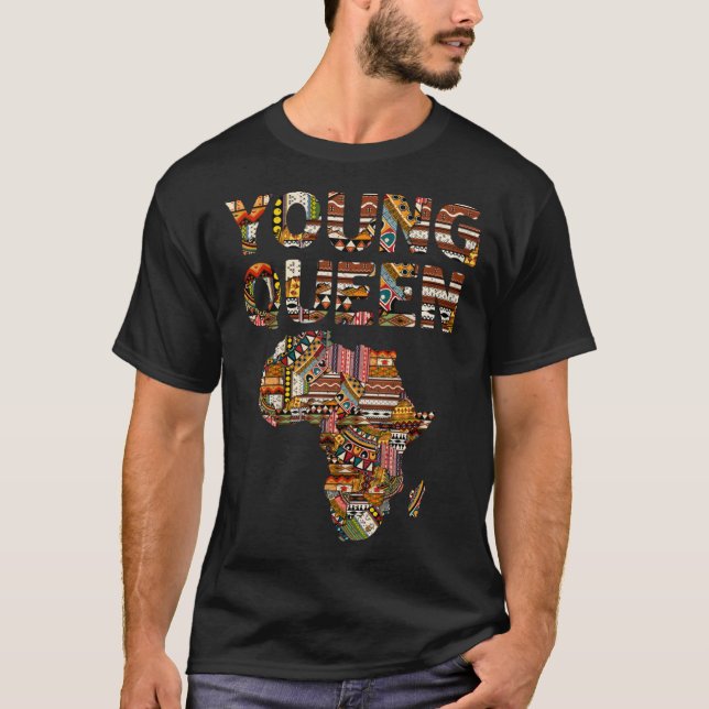 Young Queen Black History African American Kente G T-Shirt (Front)