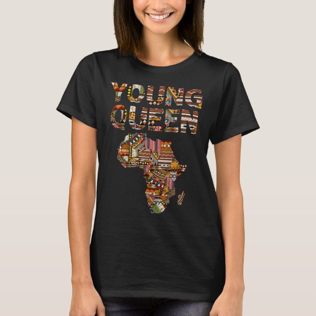 Young Queen Black History African American Kente G T-Shirt (Front)