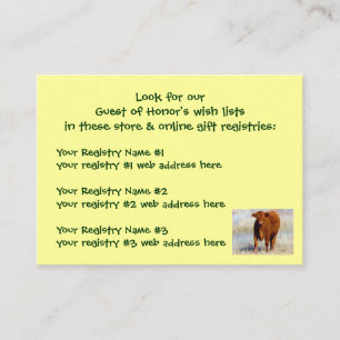 Young Red Cow Shower Gift Registry Western Enclosure Card