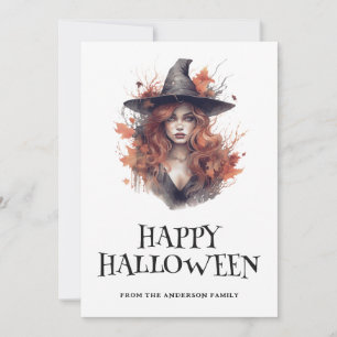 Young Red Haired Witch Happy Halloween Holiday Card