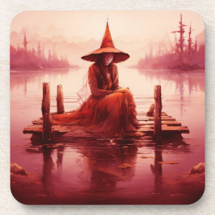 Young Red Witch Sits On Broken Pier Coaster