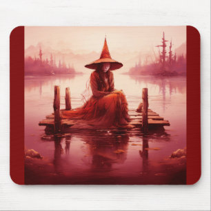 Young Red Witch Sits On Broken Pier Mouse Mat