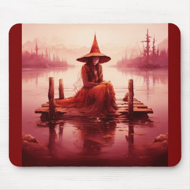 Young Red Witch Sits On Broken Pier Mouse Mat (Front)