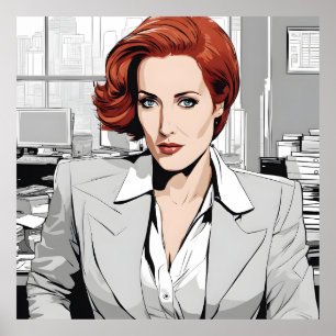 Young Redhead Beauty in Office Poster