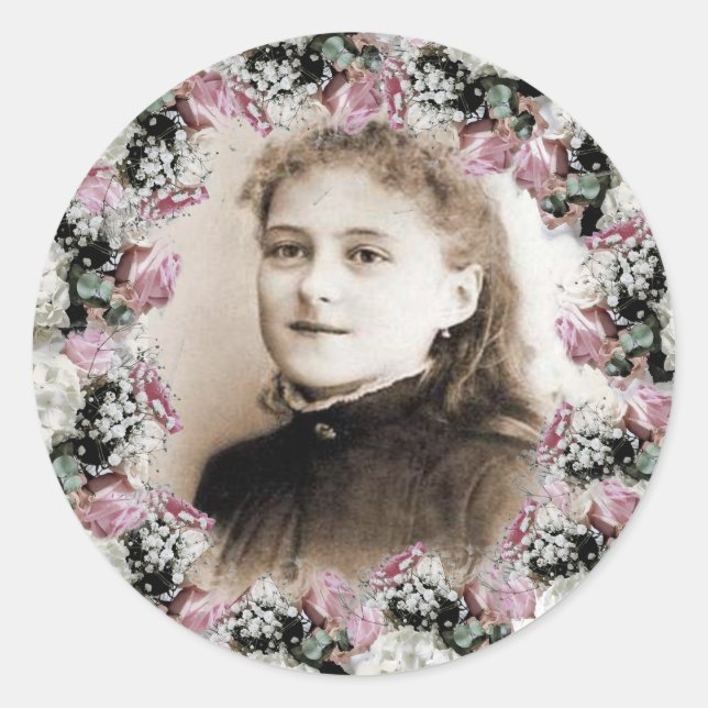 Young Saint Therese Roses Classic Round Sticker (Front)