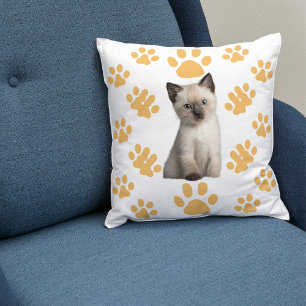 Young Siamese Cat White Beige Personalized Gift  Cushion