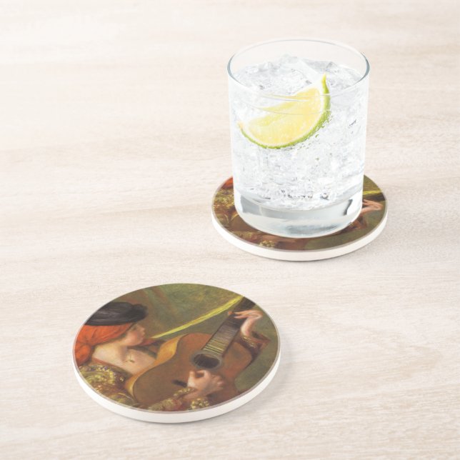 Young Spanish Woman with a Guitar by Pierre Renoir Coaster (Side)