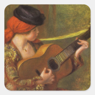 Young Spanish Woman with a Guitar by Pierre Renoir Square Sticker
