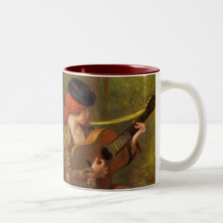 Young Spanish Woman with a Guitar by Pierre Renoir Two-Tone Coffee Mug