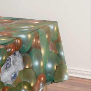 Young Staffy Hiding In Balloons, Tablecloth