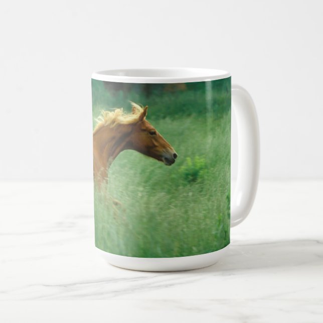 Young Stallion Runs Through Meadow Coffee Mug (Front Right)