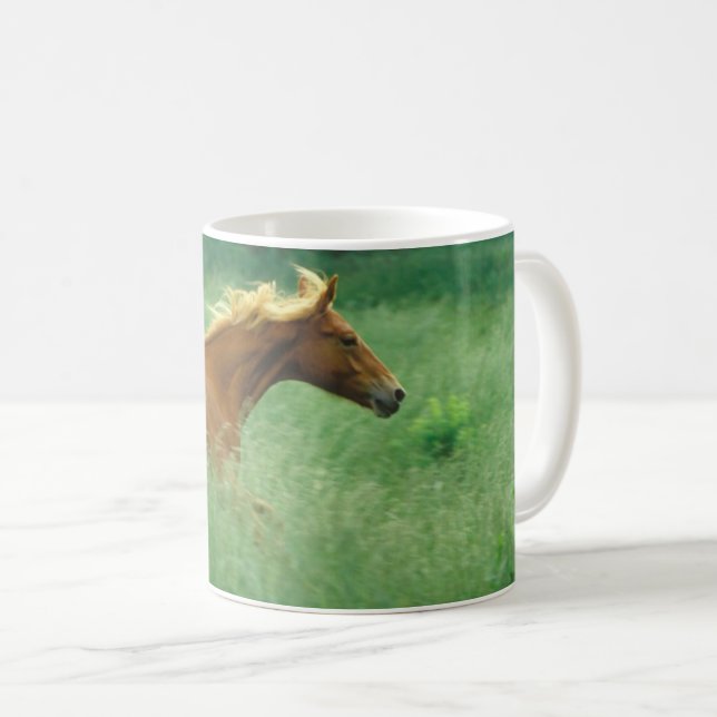 Young Stallion Runs Through Meadow Coffee Mug (Front Right)