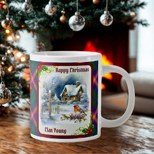 Young Tartan & Robin Christmas Personalised Large Coffee Mug