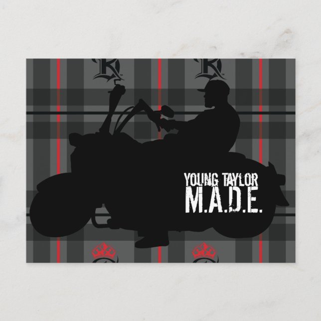 Young Taylor M.A.D.E. Motorcycle Poster Postcard (Front)