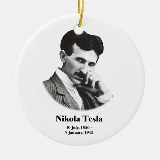 Young Tesla Ceramic Tree Decoration (Front)