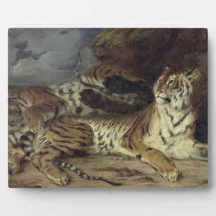 Young tiger playing with his mother, 1830 (oil on plaque