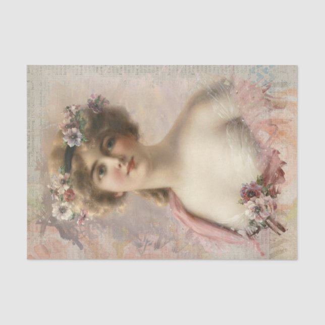 Young Victorian Woman Surrounded by Flowers Tissue Paper (Front)