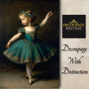 Young Vintage Ballerina in Teal Decoupage Tissue Paper
