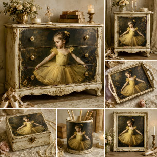 Young Vintage Ballerina In Yellow Decoupage Tissue Paper