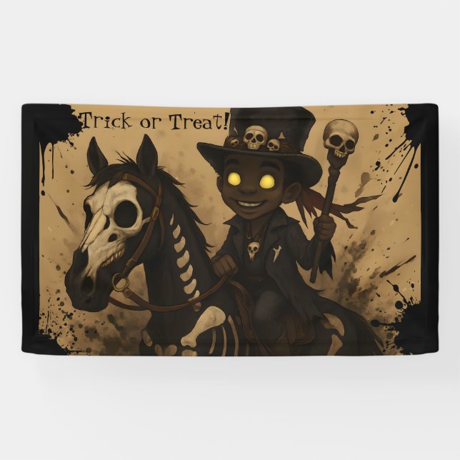 Young Voodoo Doc on Skull Horse Banner (Horizontal)