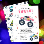 Young Wild 3rd Birthday Kids Monster Car Trucks Invitation<br><div class="desc">Young Wild And Three 3rd Birthday Kids Monster Car Trucks Invitation features cute and colourful monster car trucks with the text "Young, wild and three!" in modern pink typography script accented with the number 3 and doodles. Perfect for kids thirdbirthday party celebrations. Send in the mail or simply download the...</div>