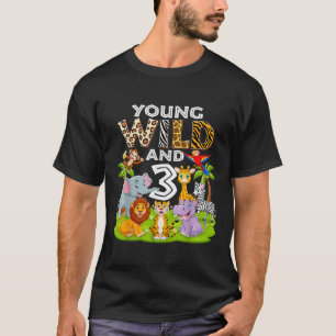 Young Wild and 3 Zoo 3rd Birthday Animals Jungle S T-Shirt