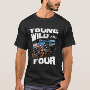 Young Wild and 4th Birthday Boy Monster Truck Part T-Shirt