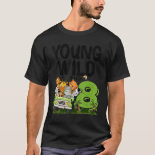 Young Wild And Eight 8th Birthday Safari Animal Th T-Shirt