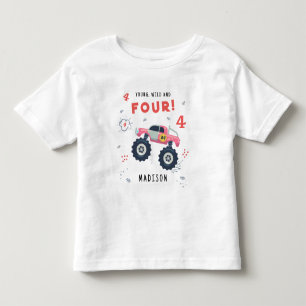 Young Wild And Four 4th Birthday Kids Monster Car Toddler T-Shirt