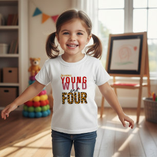 Young Wild and Four Leopard Print Birthday Toddler T-Shirt