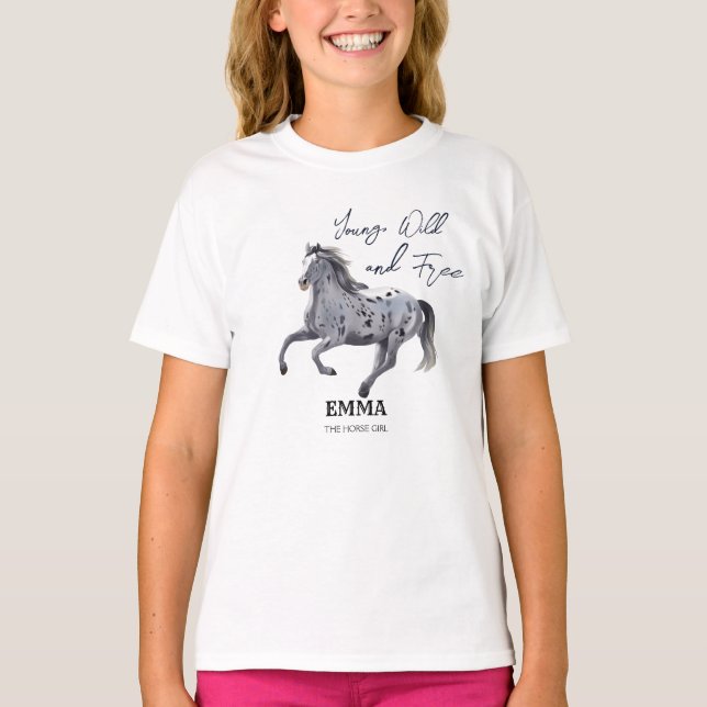 Young wild and free galloping Appaloosa birthday T-Shirt (Front)