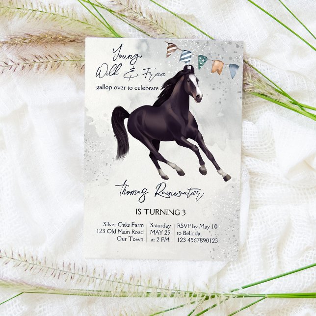 Young wild and free galloping horse birthday invitation (Creator Uploaded)