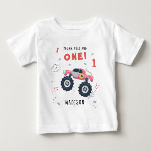 Young Wild And One 1st Birthday Kids Monster Car Baby T-Shirt