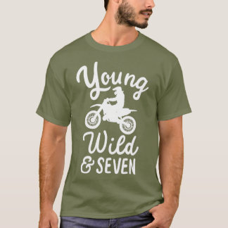 Young Wild And Seven Funny 7th Birthday Biker T-Shirt