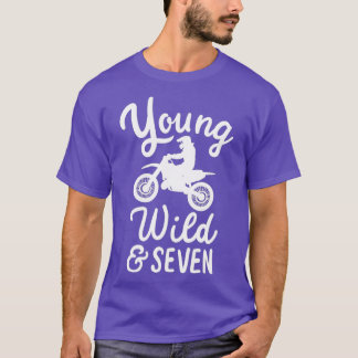 Young Wild And Seven Funny 7th Birthday Biker T-Shirt