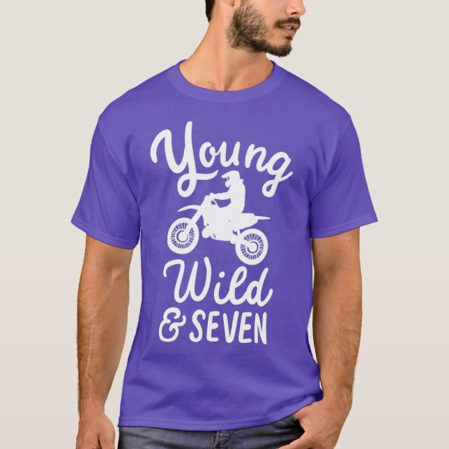 Young Wild And Seven Funny 7th Birthday Biker T-Shirt (Front)