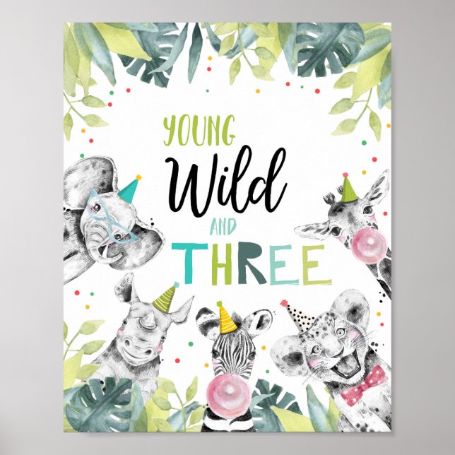 Young Wild And Thee Safari Third Birthday Sign (Front)