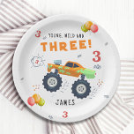 Young Wild And Three 3rd Birthday Kids Monster Car Paper Plate<br><div class="desc">Young Wild And Three 3rd Birthday Kids Monster Car Trucks Birthday Paper Party Plates features a cute and colorful monster car truck with the text "Young, wild and three" in modern typography script accented with the number 3 and doodles. Below personalize with your name. Perfect for kids third birthday celebrations....</div>