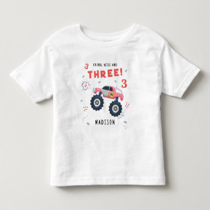 Young Wild And Three 3rd Birthday Kids Monster Car Toddler T-Shirt